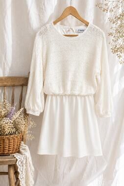 Vintage 80s Toni Petite White Lace Overlay Dress Cottagecore Boho USA Union Made